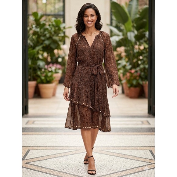 White House Black Market Dresses & Skirts - White House Black Market Sheer Leopard Print Midi‎ Dress Small